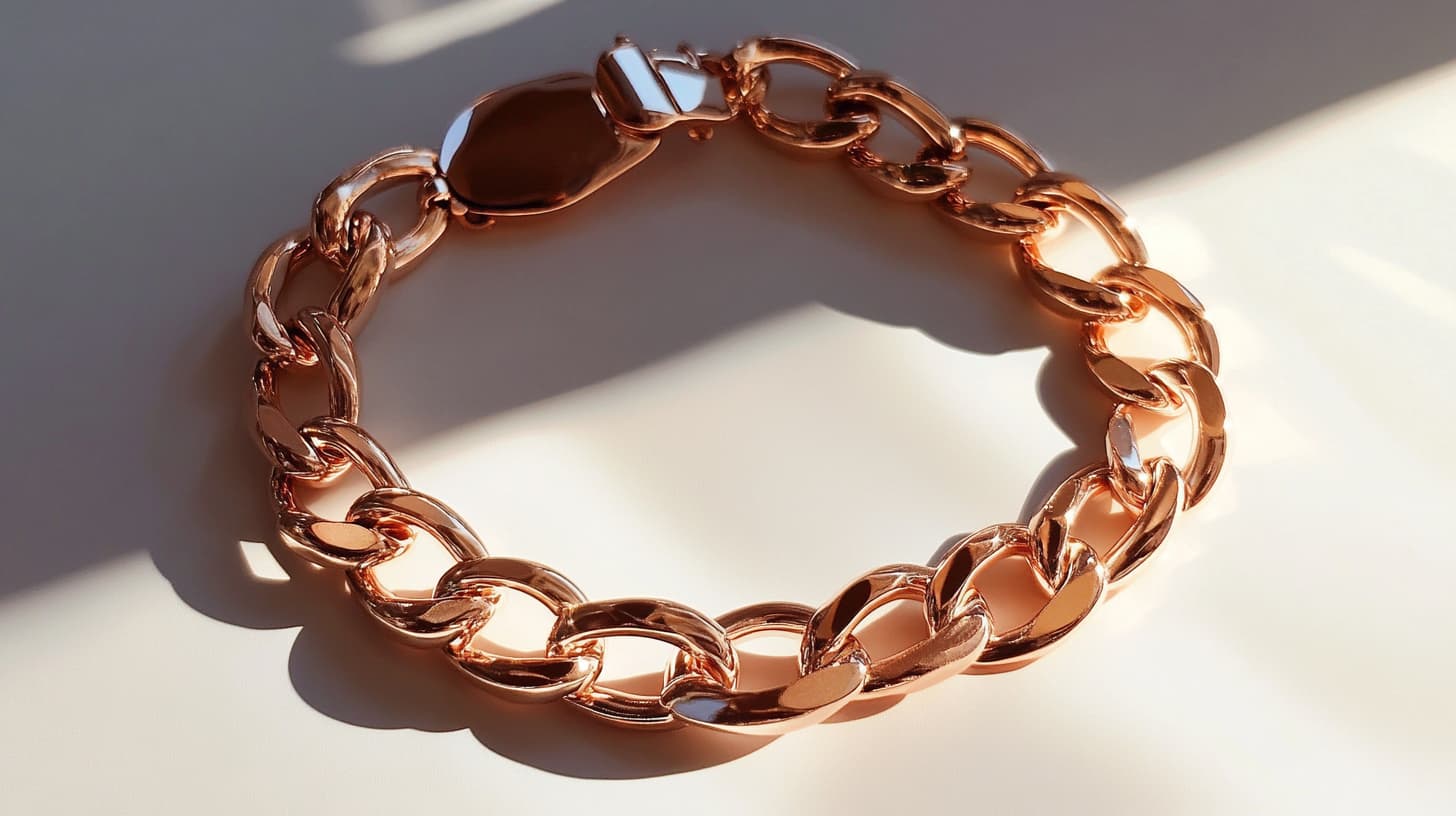 Rose gold cable chain bracelet with a sleek, elegant design.