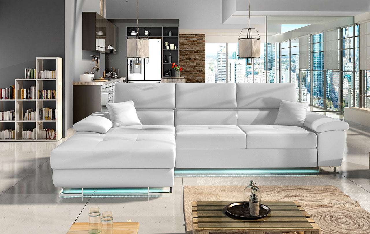 Maxima House Sectional FULL XL Sleeper Sofa AMADEO Mini with storage and LED MIR033