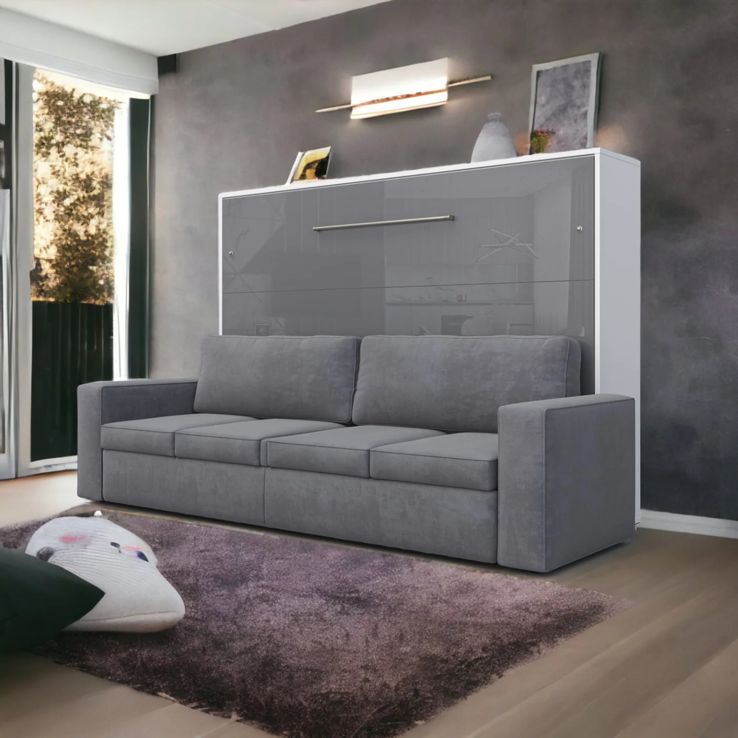 Maxima House Horizontal Murphy Bed Invento with Sofa, European Queen