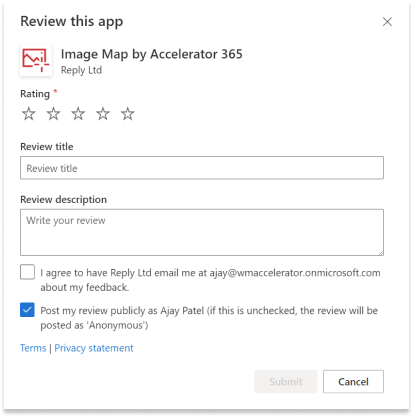 AppSource review dialog box