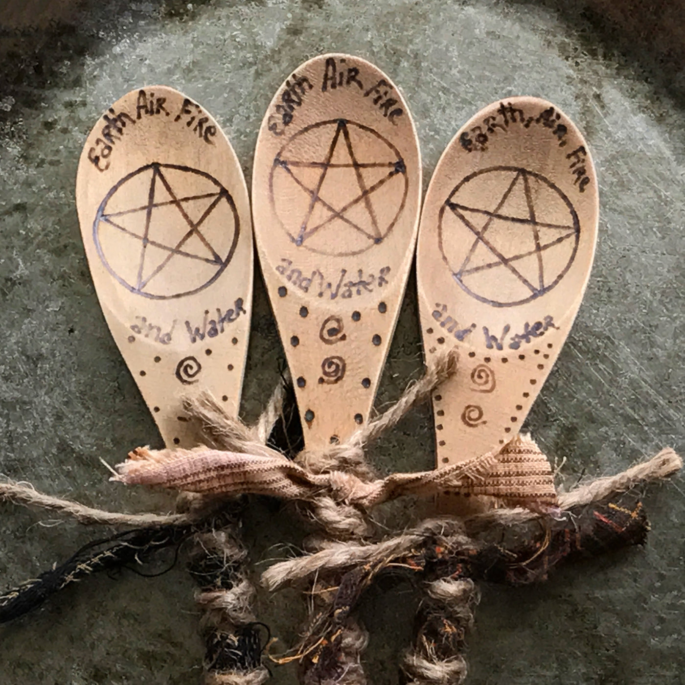 Hand Burned Kitchen Witch Spoons With Pentacle Sabbat Box