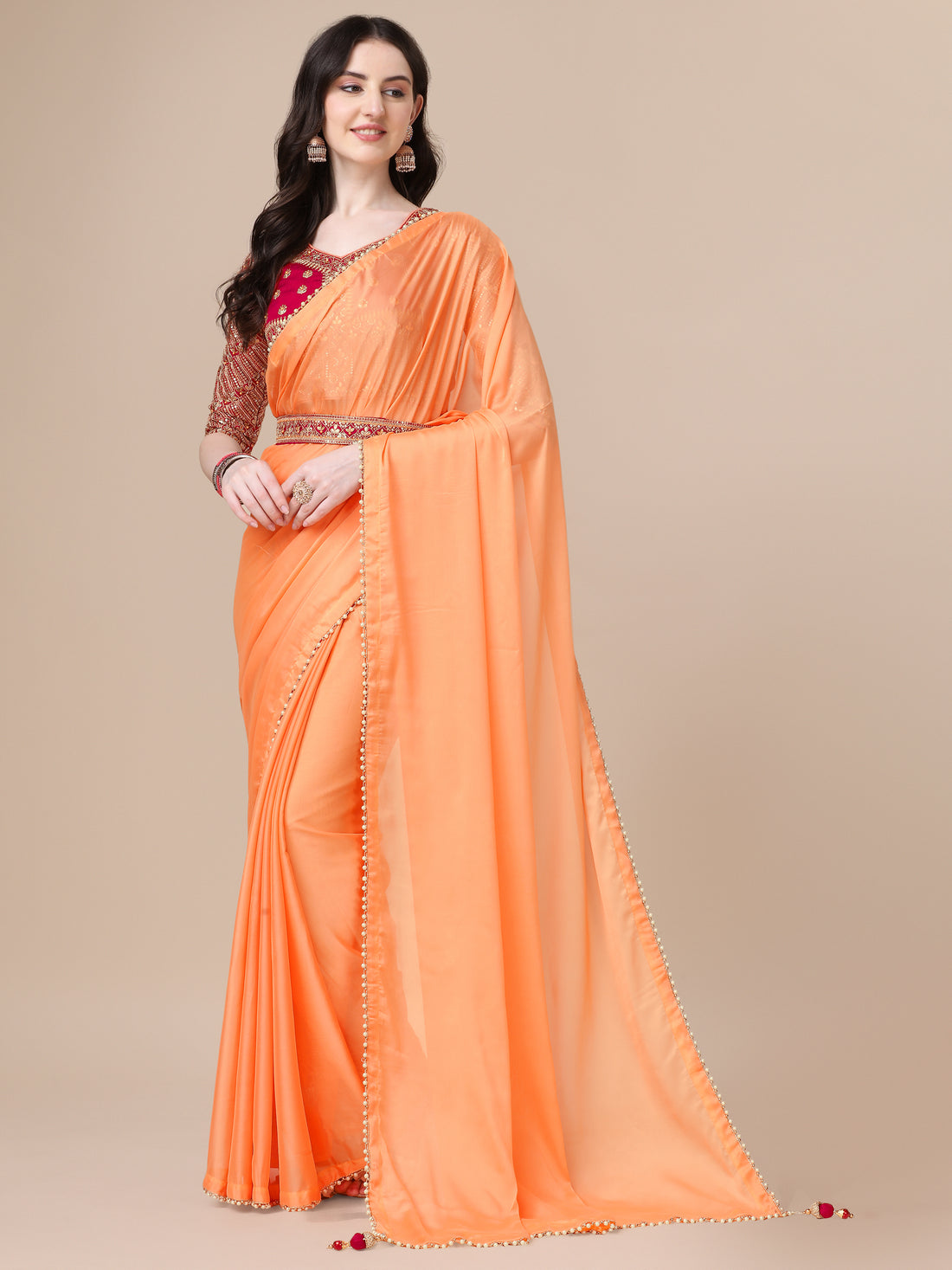 Handcrafted Blouse and Plain Saree with Stylish Handcrafted Belt-  Sunharepal Designer Blouse Saree – SUNHAREPAL