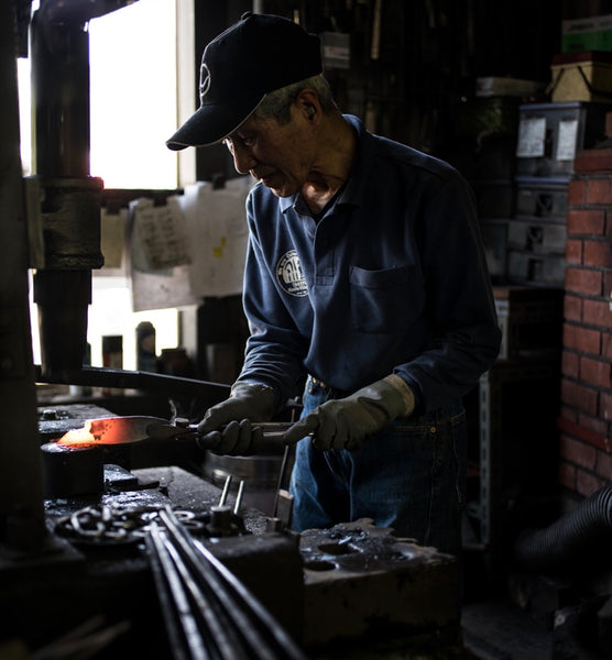 Anryu-san works daily in Anryu Hamono, and is a very important part of Takefu Knife Village. Photo by Visti Kjar, Down North Photography.
