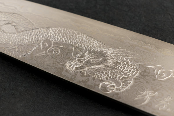 Sakai Takayuki Kasumitogi Buffalo Tsuba Engraving Art Japanese Chef's Deba  Knife 240mm Maiko-to-Sakura(Geisha & Cherry Blossoms)