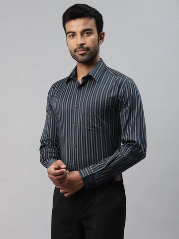 Don Vino Men's Navy Blue Stripes Slim Fit Shirt