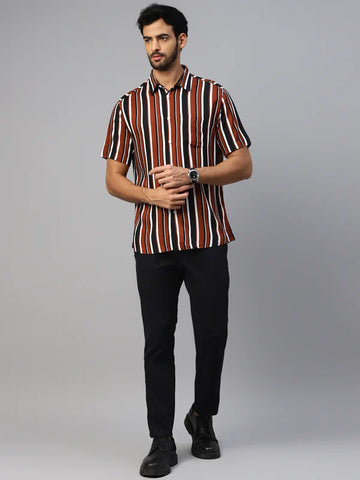Don Vino Men’s Multi-Color Stripes Slim Fit Resort Shirt