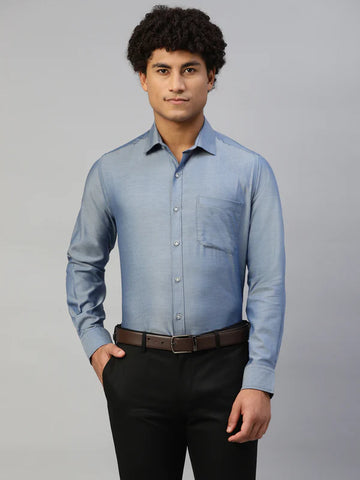 Don Vino Men's Solid Blue Full Sleeve Regular Fit Shirt