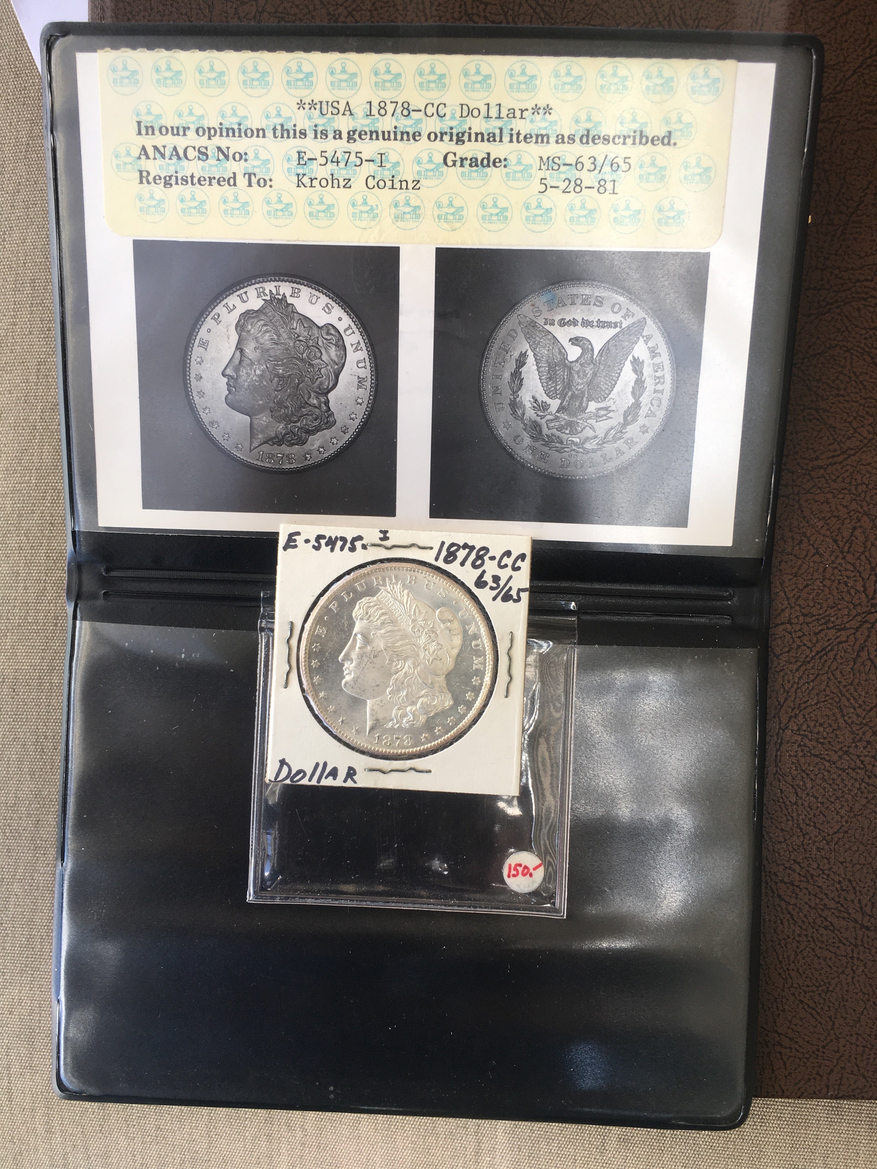1878 CC Carson City Morgan Silver Dollar ANACS MS-63/MS-65