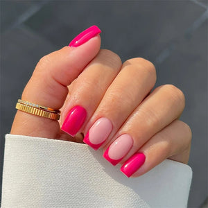 Short Square Pink Press On Nail Set with French - Neighborhood Nail Plug