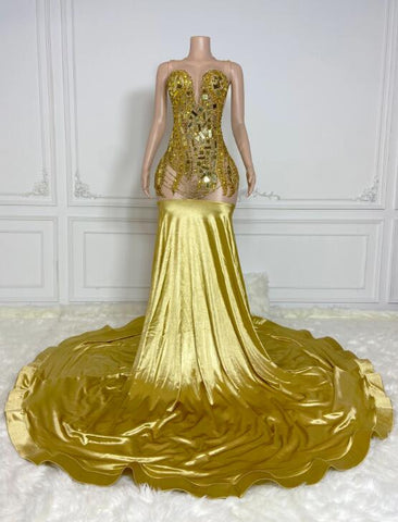 Gold Rhinestone Maxi Gown