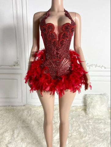 Red Rhinestone Mini Dress