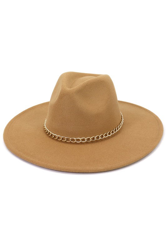 Simple Chain Fedora Hat - Camel