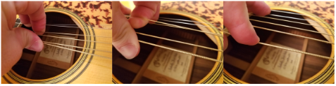 How to Change your Acoustic Guitar Strings Pinching and Pulling Strings to get the Slack Out