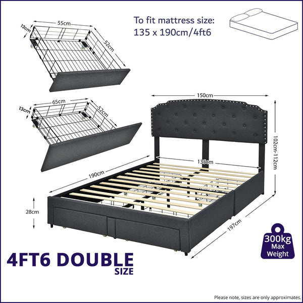 Clematiss Hope 4 Drawers 4ft6 Double Bed Dimensions