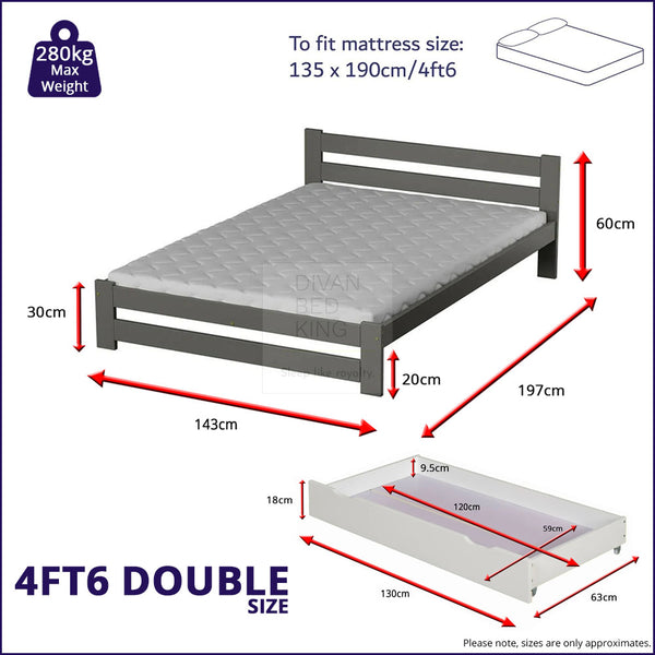 Radford Low Wooden Bed 4ft6 Double Dimensions