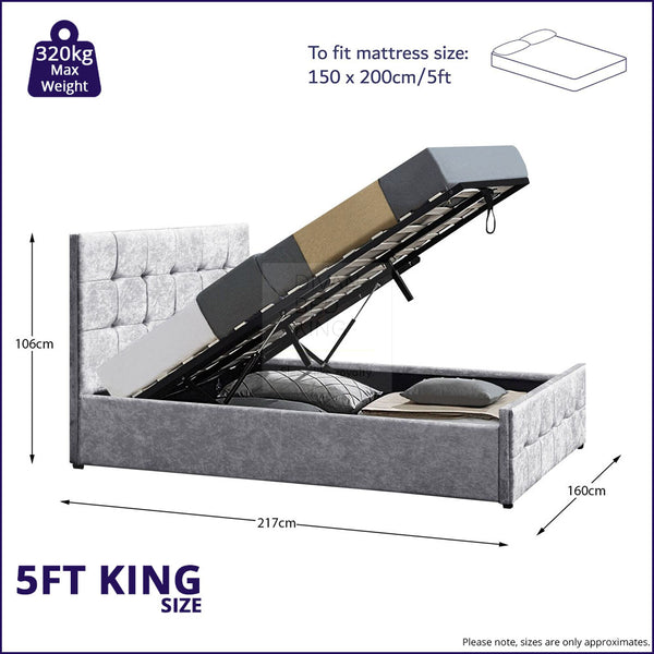 Leyora End Lift Ottoman Storage Bed 5ft King Dimensions