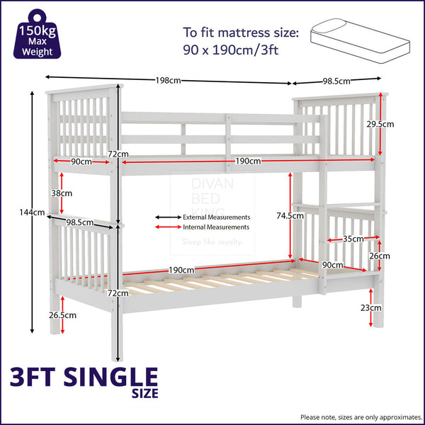 Morgan Wooden Bunk Bed with Ladder Dimensions