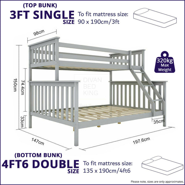 Pacifico Triple Sleeper Bunk Bed Dimensions