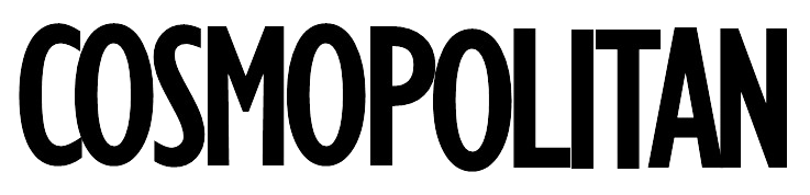 'Logo of Cosmopolitan magazine in stylized black font on a transparent background.'