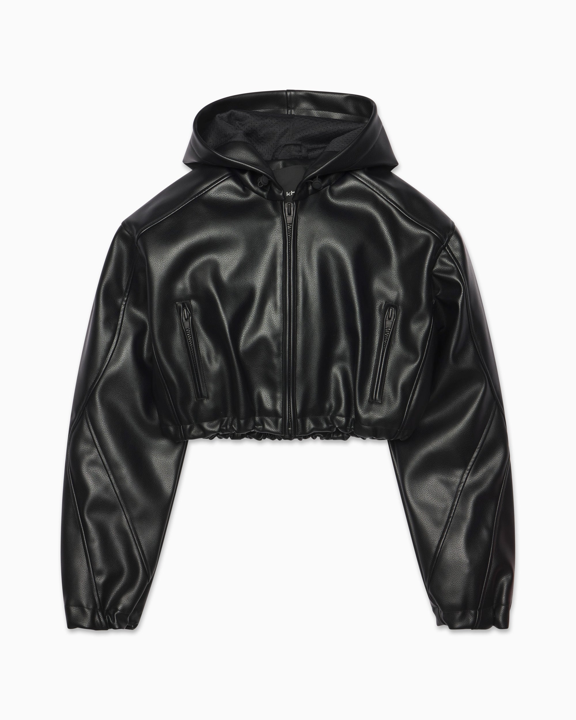Faux Leather Cropped Hooded Jacket – Khy