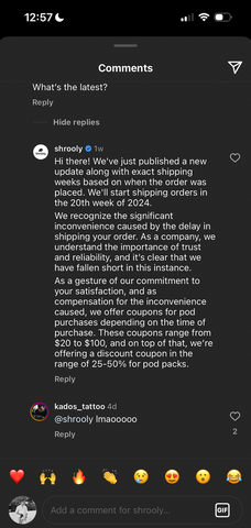 Shrooly update about delaying shipping until summer '24