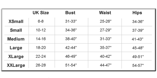 Wicked Size Guide - Ladies