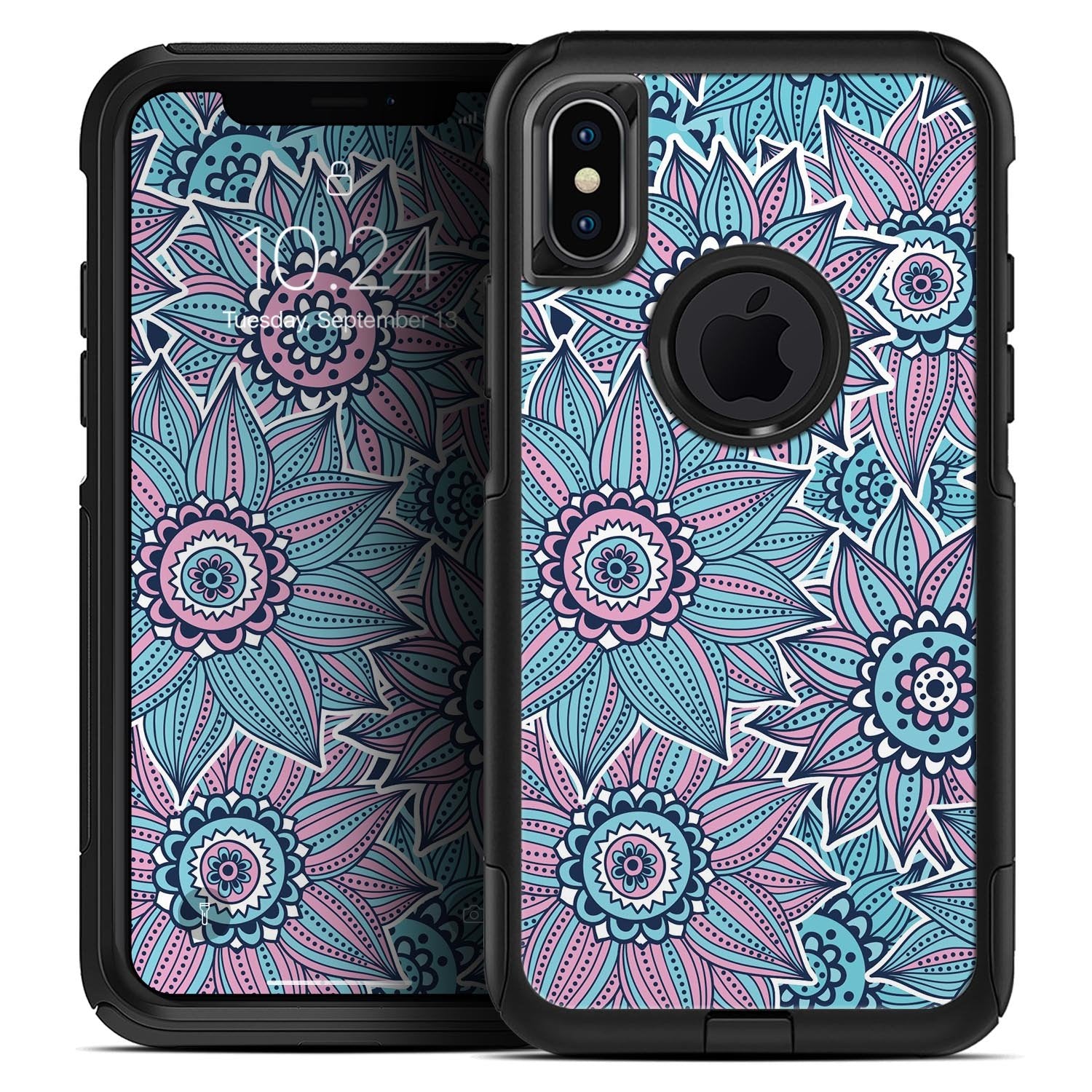 Pink & Blue Flowered Pattern OtterBox iPhone 14 & iPhone 13, slim & tough, pocket-friendly, with port protection