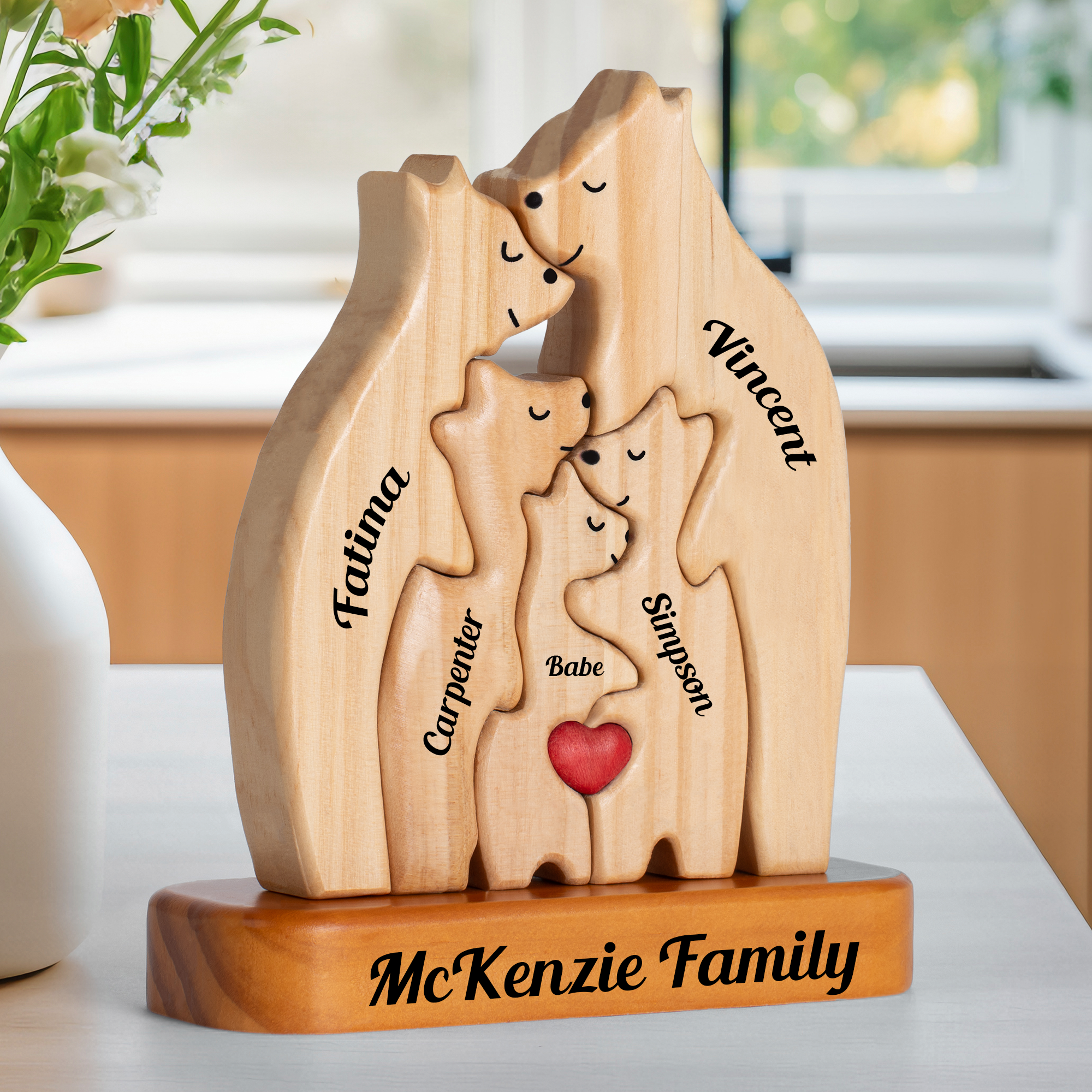 Personalized Wooden Bears Family, Bear Shaped Wood Puzzle with Custom Name- Gift for Mother's Day, Thanksgiving, Christmas - EvridWear UK product image