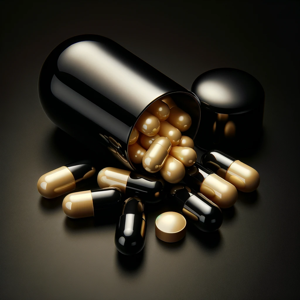 Siddhi Supplements Gold and Black on black background