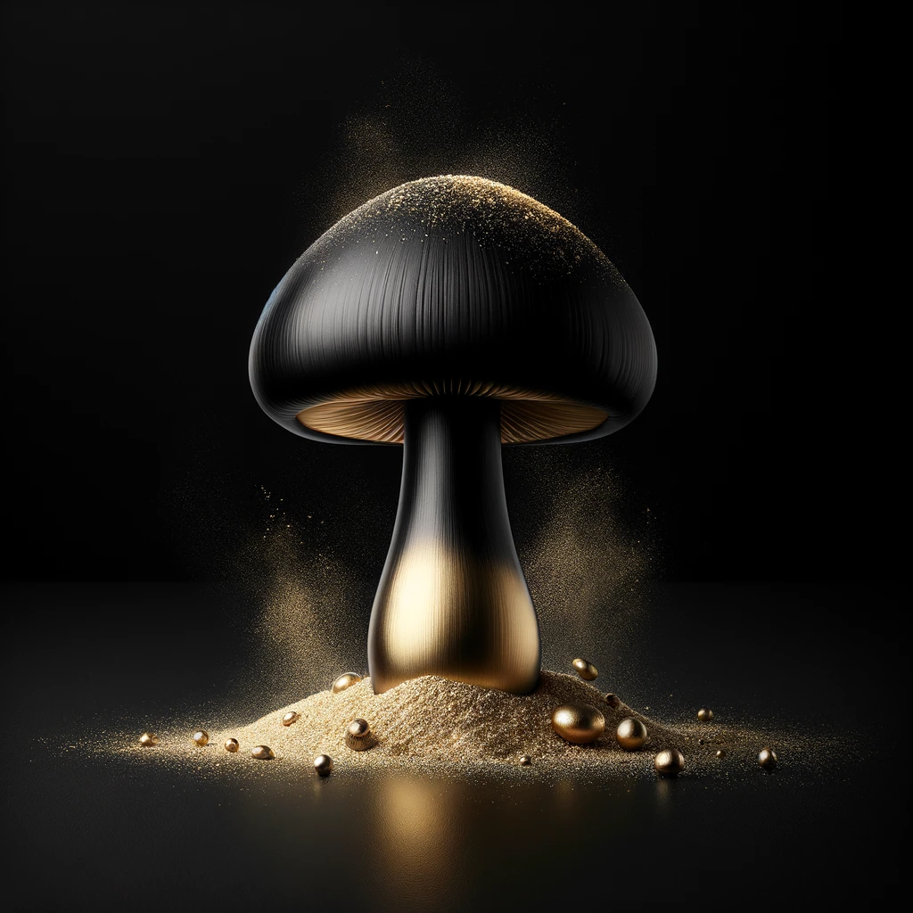 Siddhi Functional Mushroom Gold and black on black background