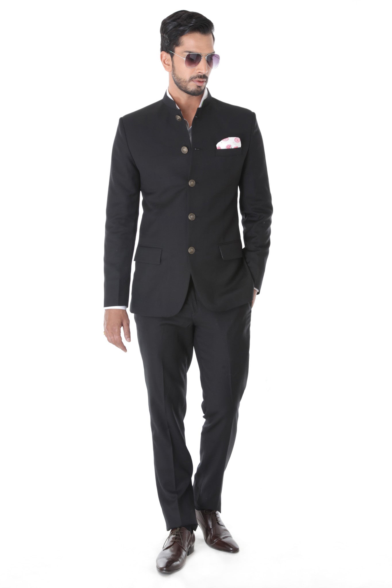 Classic Black Bandhgala Suit With Metal Button – The Imperial India Company