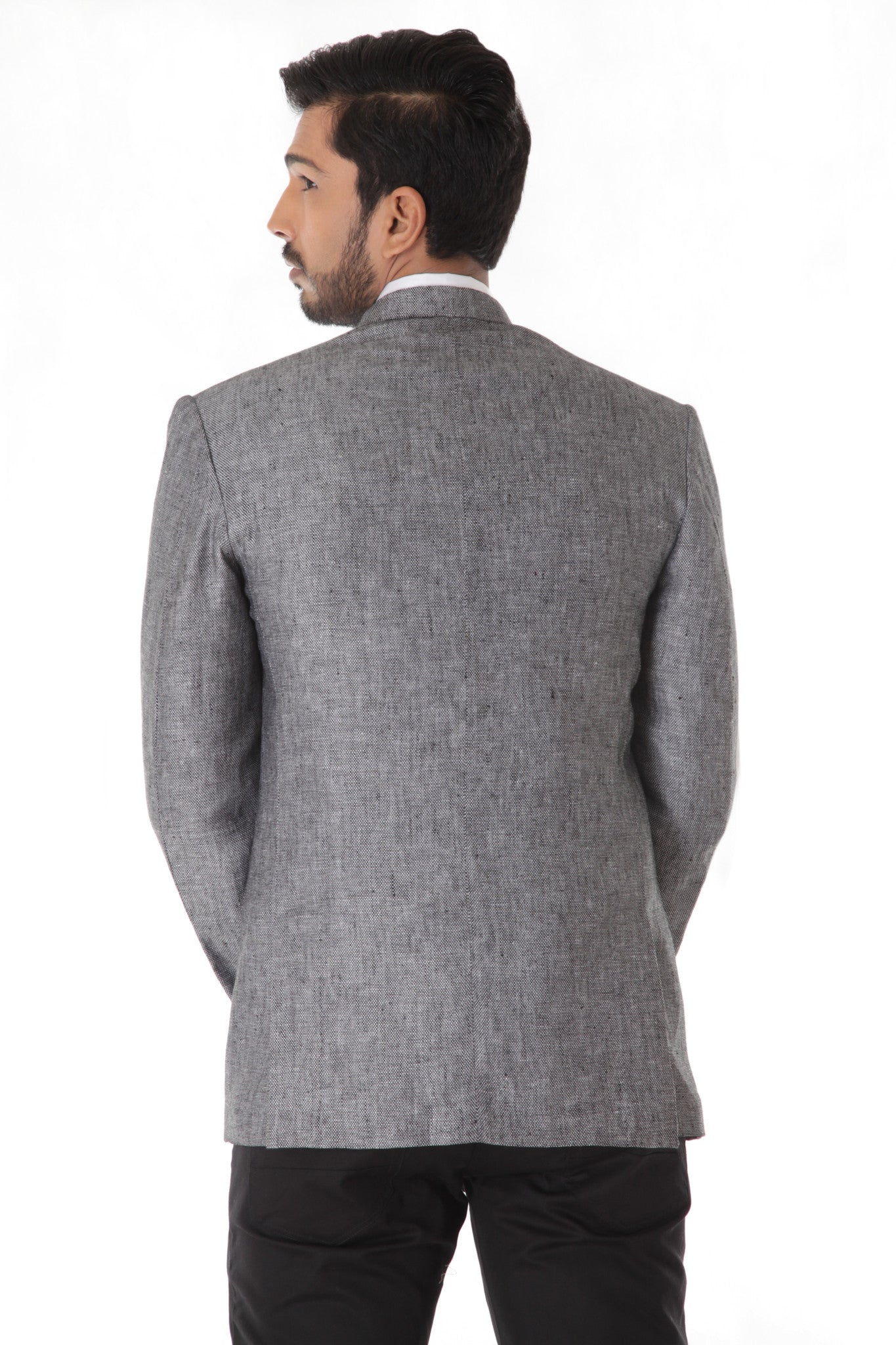 Grey Linen Bandhgala Jacket with Pocket Square – The Imperial India Company