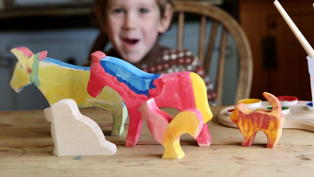 A close up shot of the painted animal figures from the Ostheimer Creative Painting Set