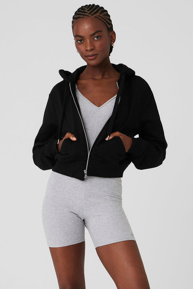 Routine Cropped Zip Hoodie - Athletic Heather Grey