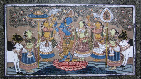 Krishna Radha Tasar Cloth Painting Iii