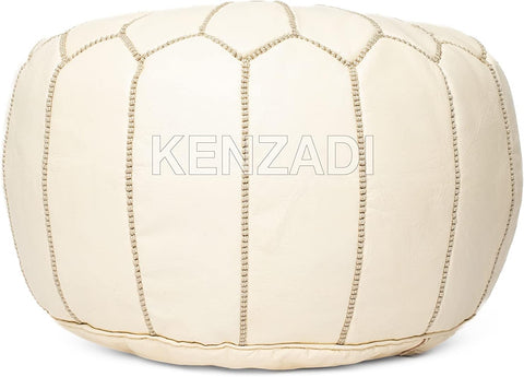 Genuine Leather Pouf Stuffed Handmade Stitched in Marrakech by Moroccan Artisans (Creamy White) - Handmade by My Poufs