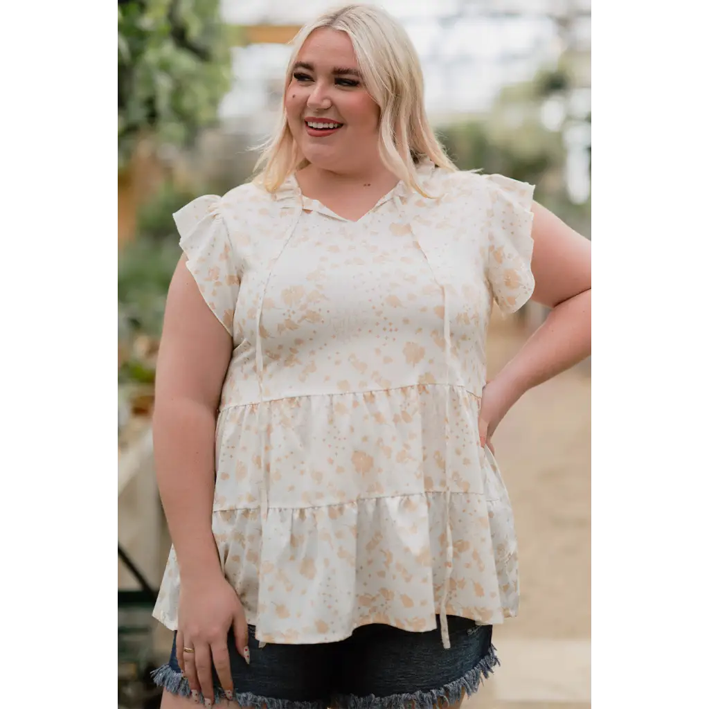 Flutter Sleeve Floral Top - Plus Size