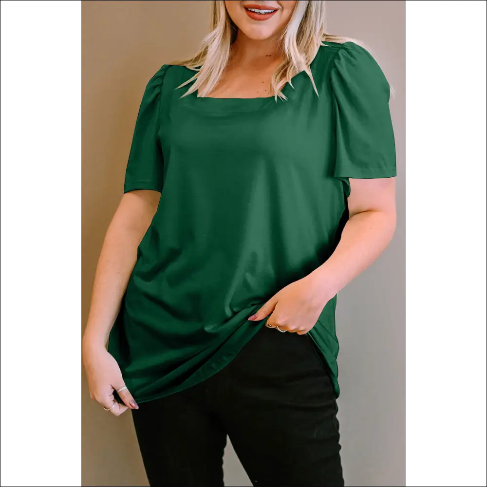 Short Sleeve Plus Size Square Neck Top