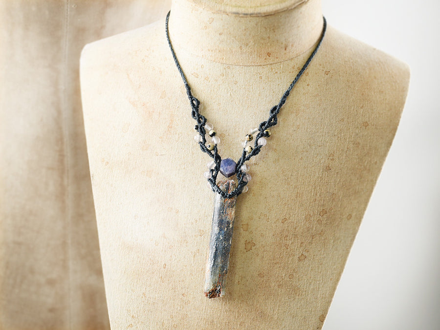 Blue Kyanite crystal energy amulet, with record-keeper Sapphire ...