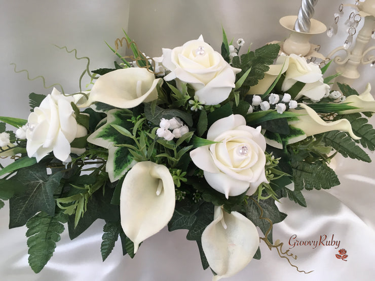 Ivory Rose Large Calla Lily With Lily Of The Valley Table Centrepiec Groovyruby Ltd