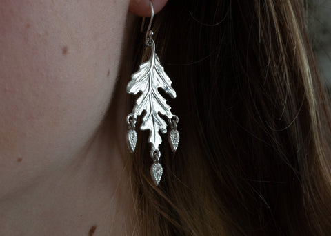 Silver Leaf Dangling Earrings Amulette Jewellery