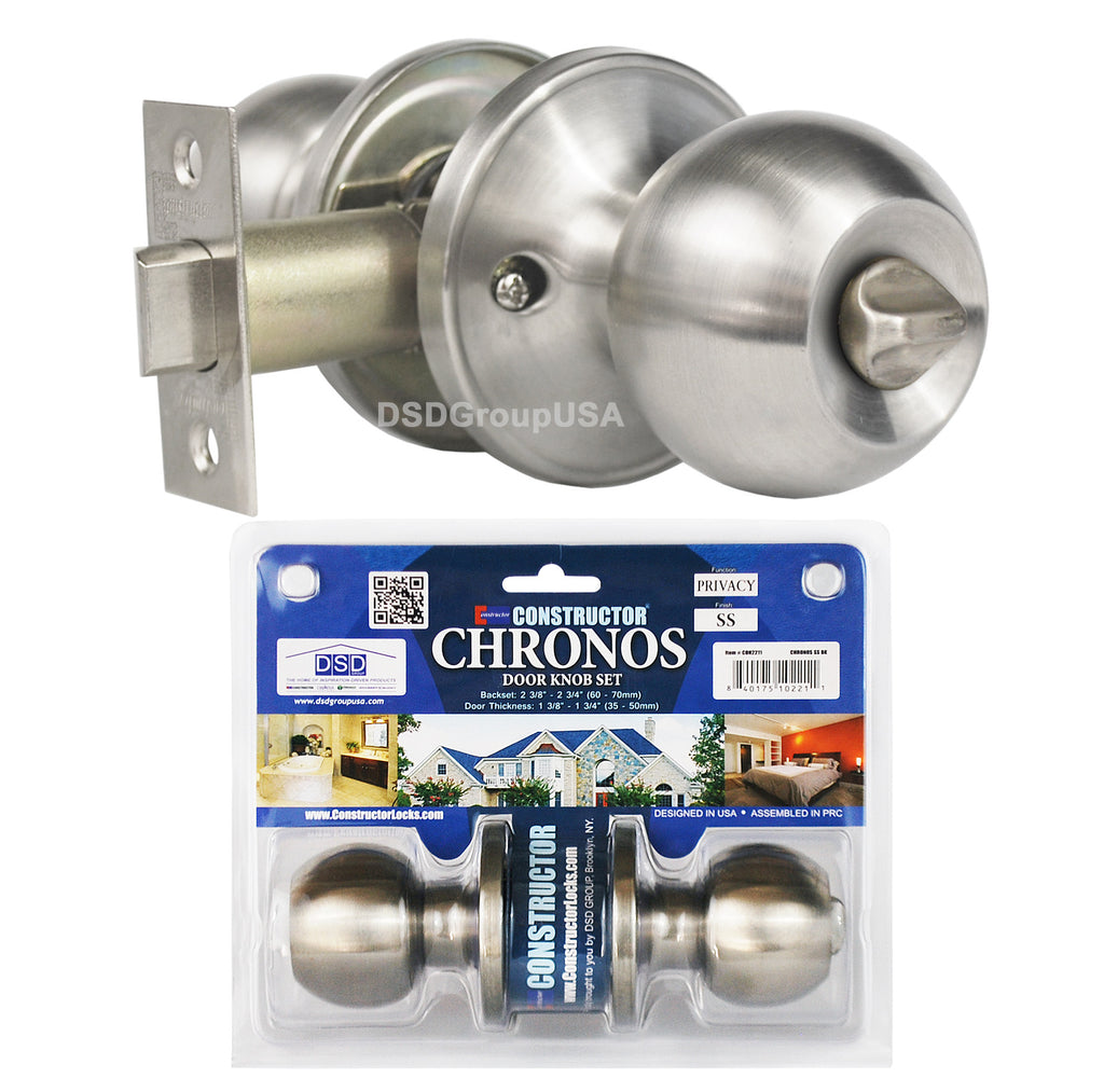 Constructor Chronos Privacy Door Knob Handle Lock Set For Bedroom Or Bathroom Satin Nickel Finish