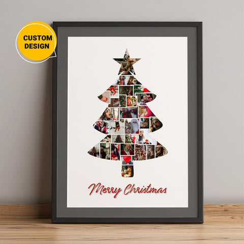 Custom Christmas Tree Shaped Wall Art Photo Collage Gift