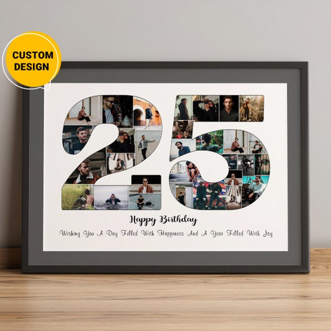 Personalized 25th Birthday number photo collage gift