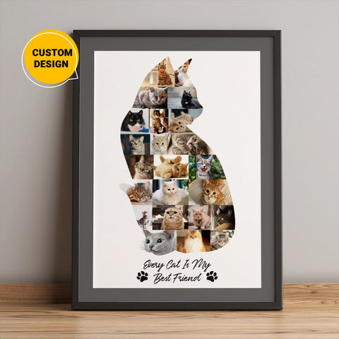 Personalised Cat Lovers Photo Collage Art Gift