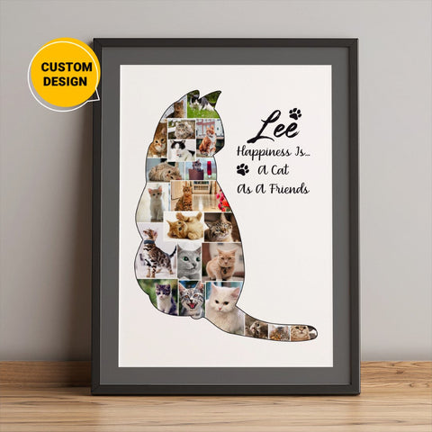 Personalized Canvas Wall Art Collage Gift For Cat Lovers
