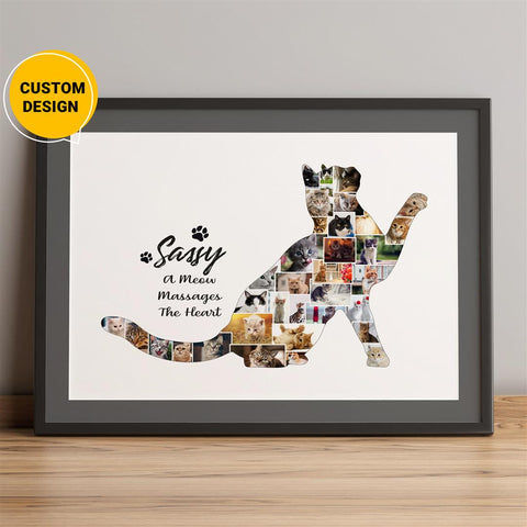 Custom Pet Cat Themed Memorial Photo Collage Gift For Her