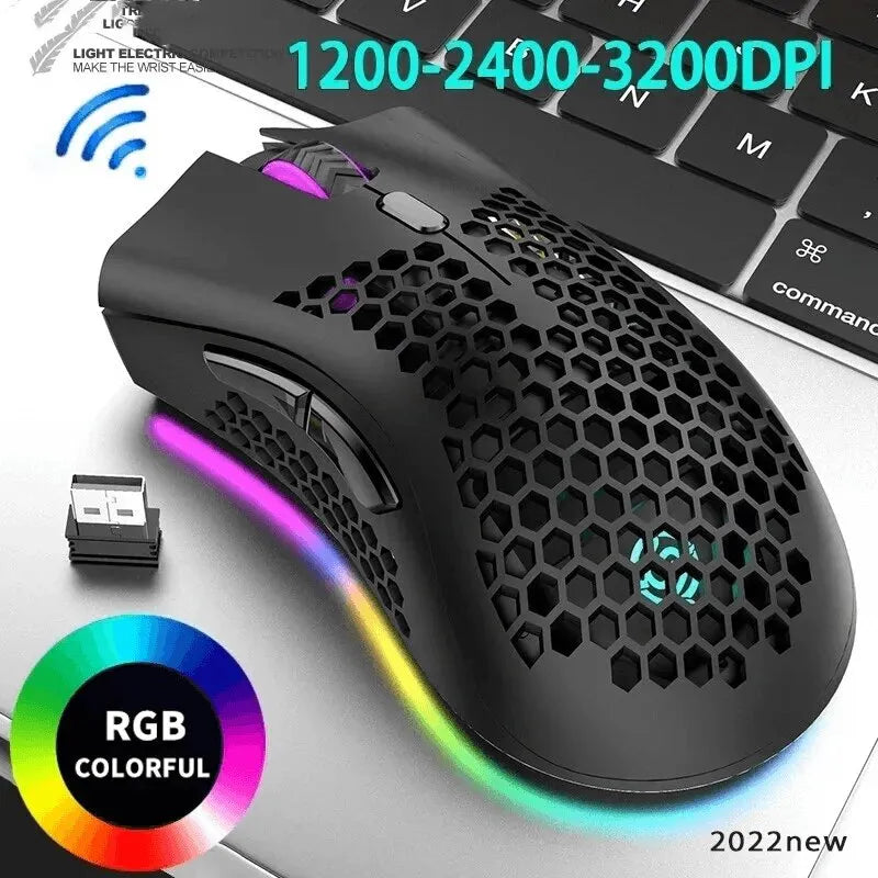 Wireless Rechargeable Gaming Mouse with RGB Lighting and Adjustable DPI
