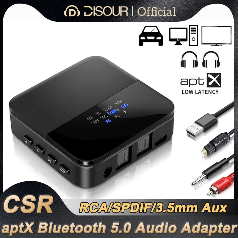 2 in 1 Bluetooth Receiver Transmitter CSR8678 AptX HD LL Wireless Audio Adapter 3.5MM AUX Optical Toslink Jack for TV PC Car