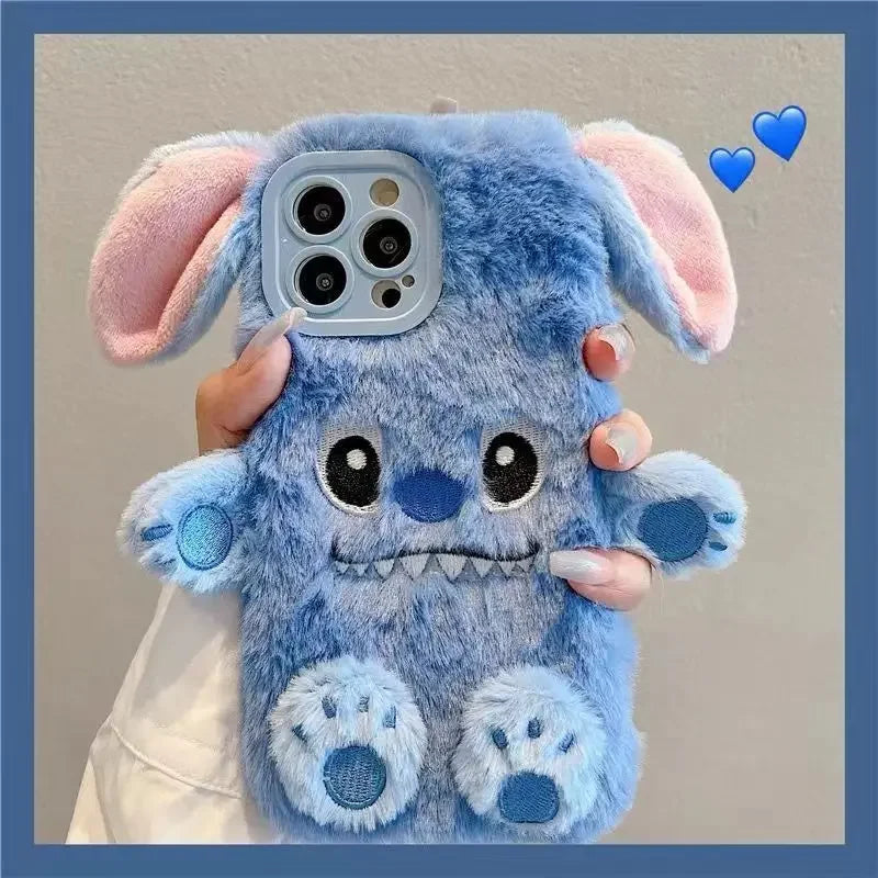 Disney Stitch Plush 3D Anime Figure Phone Cases Protective Cover Shell for iPhone Compatible with Various Models